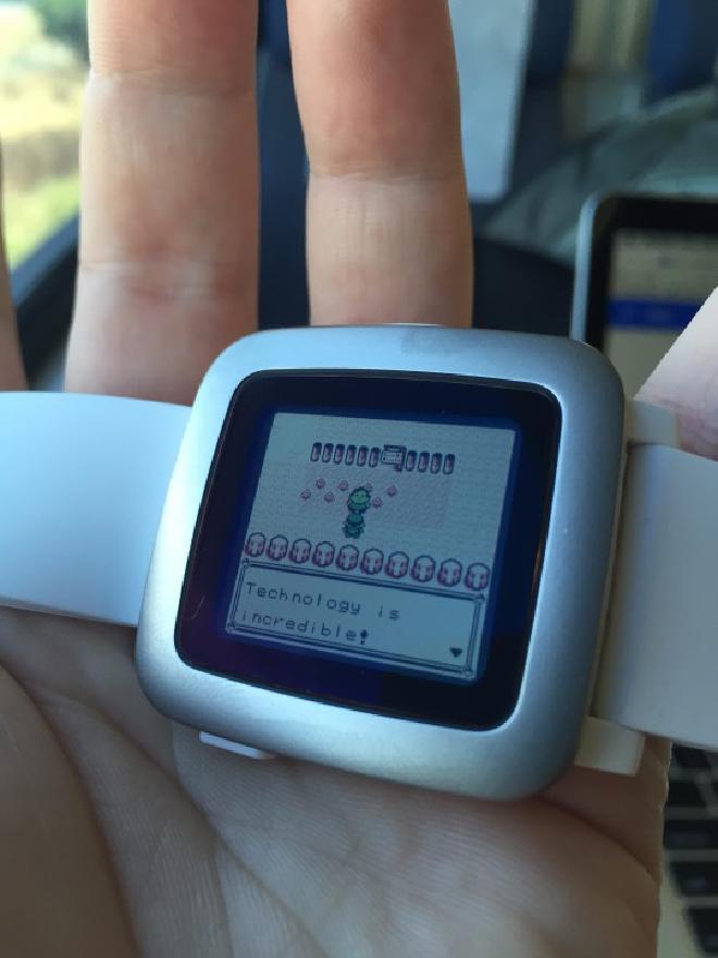 Picture of Pokemon Red gameplay on the Pebble Time