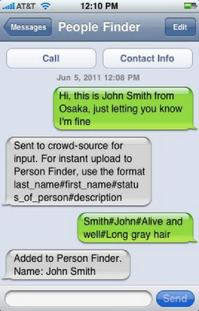 Screenshot of smspersonfinder text message conversation