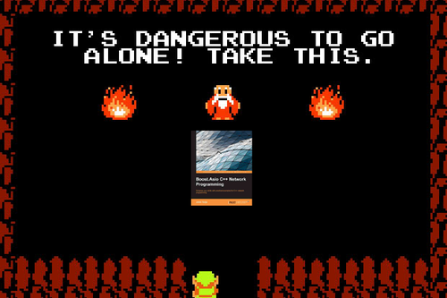 Screenshot of original Legend of Zelda “It’s dangerous to go alone! Take this!” screen but with the sword replaced with the ebook being reviewed