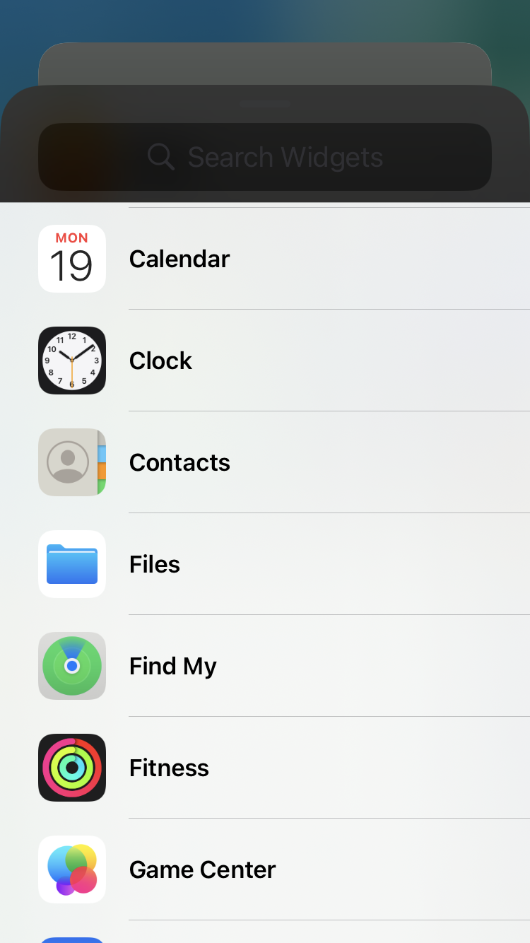 Screenshot showing no NissanConnect &ldquo;EV&Services&rdquo; option as an available iOS home screen widget when version 8.0.4 of the app is installed.