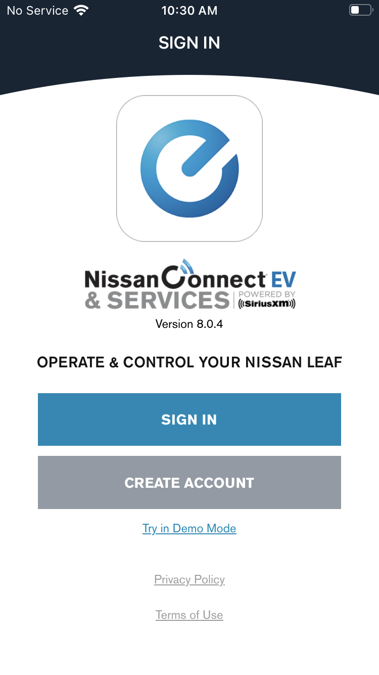 Screenshot showing NissanConnect app version 8.0.4 running on iPhone 8.