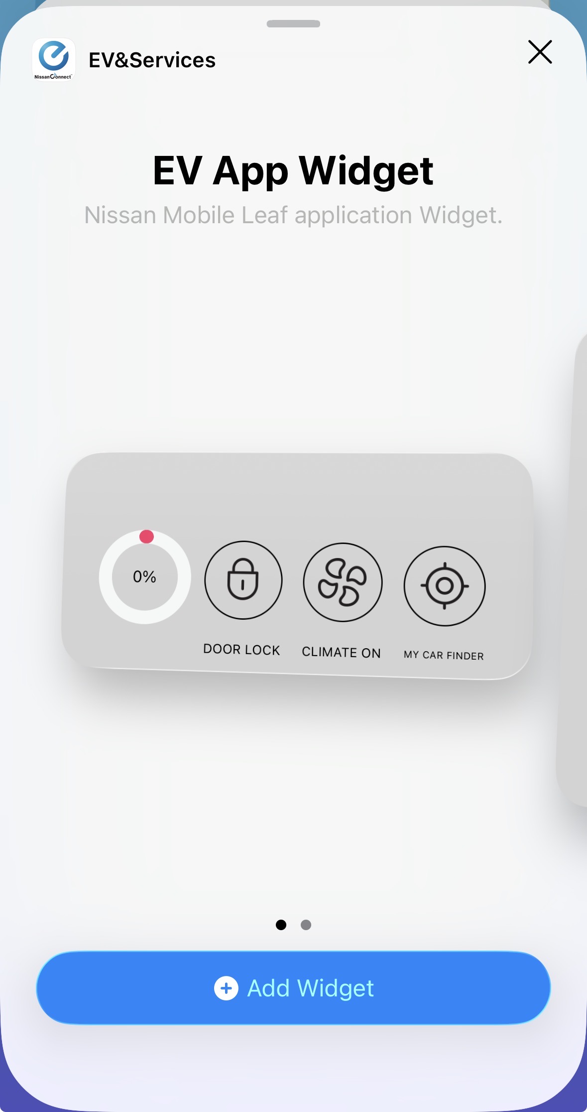 Screenshot showing the smallest option for NissanConnect&rsquo;s widget.